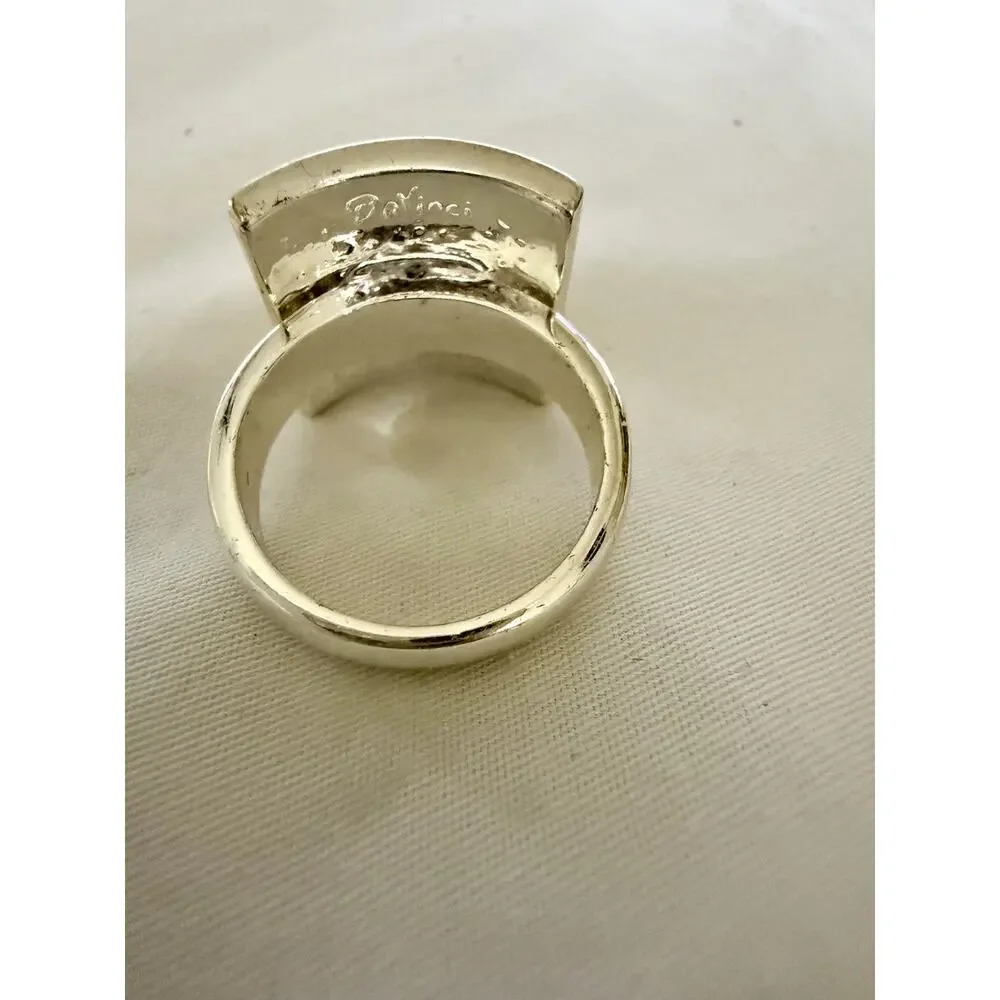 Checkerboard statement ring Size 9.75 Silver Tone